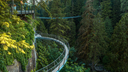 Cliffwalk attraction on a sunny summer day with at Capilano Suspension Bridge Park