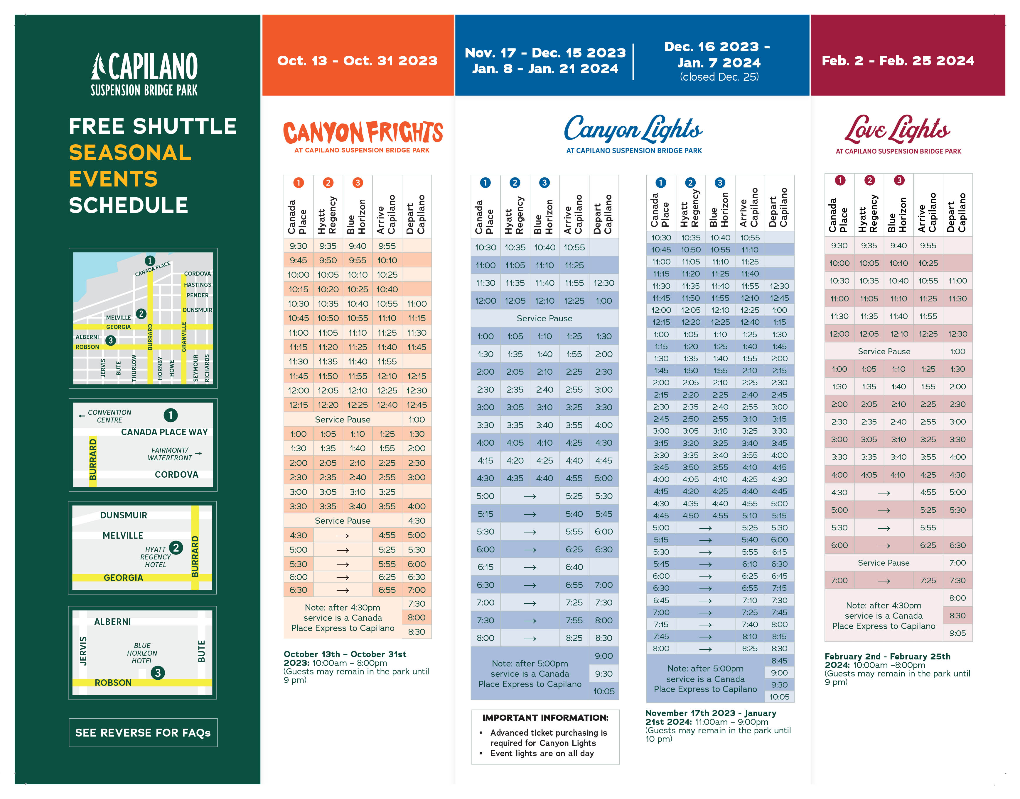 Free Shuttle Schedule Capilano Suspension Bridge Park